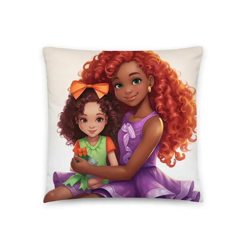 Girl holding her favorite doll Basic Pillow