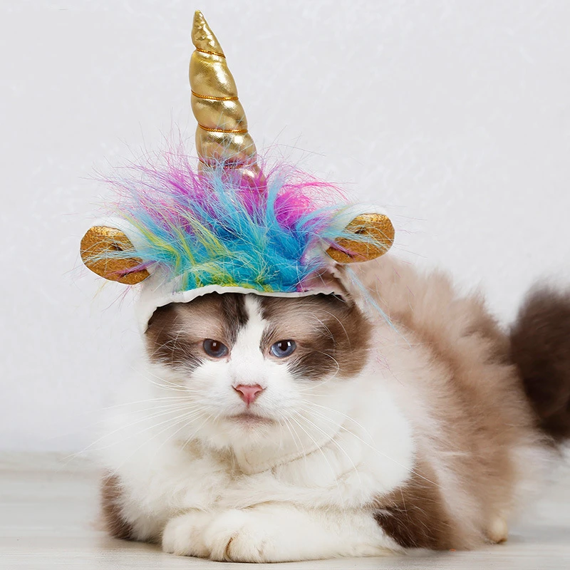 Halloween Dress Up Unicorn Headgear for Pets, Adjustable Headgear, Dogs and Cats, Christmas Hat, Role Play Accessories