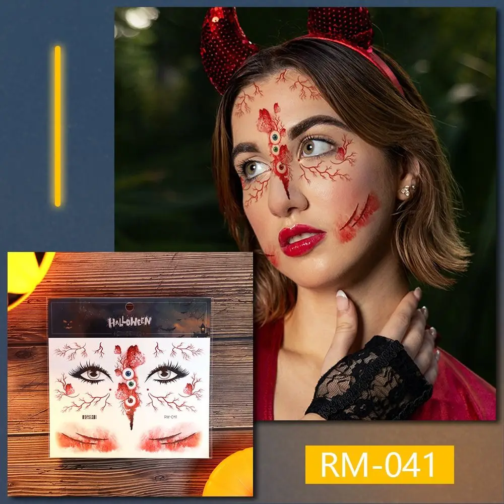 6PCS Prank Makeup Horror Clown Temporary Tattoo Fake Face Scars Wound Face Tattoos Halloween Temporary Adults Kids