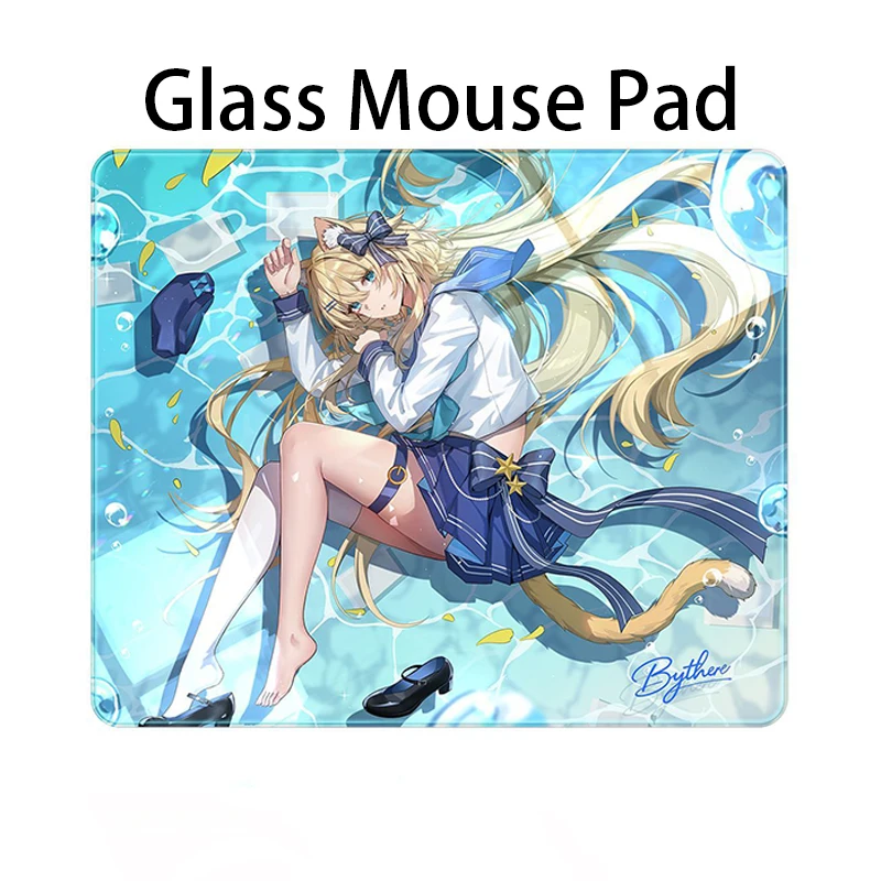 Glass Game Mouse Pad Anime Yellow Hair Girl 450x400MM Size For E-sports Gaming Desk Pad Photovoltaic Glass Mouse Pad Customized