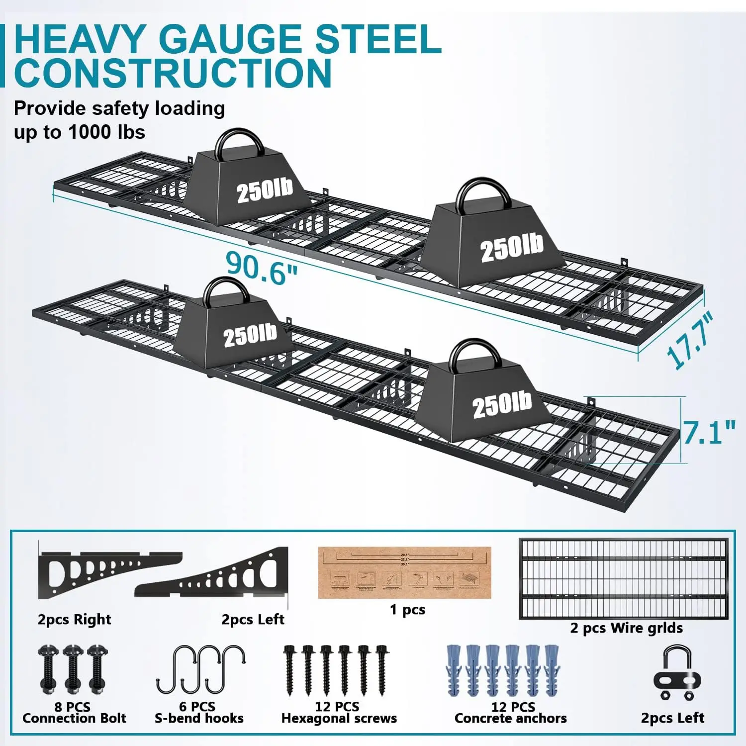 Garage Storage Shelving Wall Mounted, 4 Pack 1.5x3.8ft, Loads 1000 lbs Heavy Duty Sturdy Shelves, Strong Garage Organiser