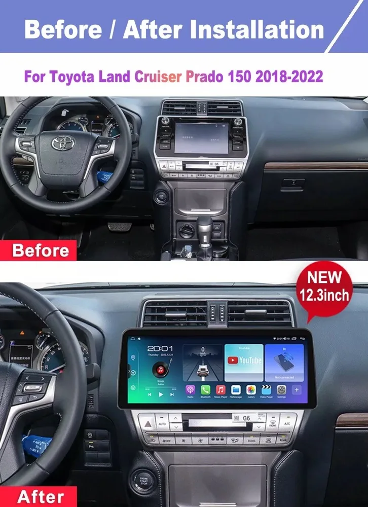 12,3 "2 Din Android Für Toyota Land Cruiser Prado 150 2018-2023 Auto Radio Multimedia DVD Player navigation GPS Carplay Kopf Einheit