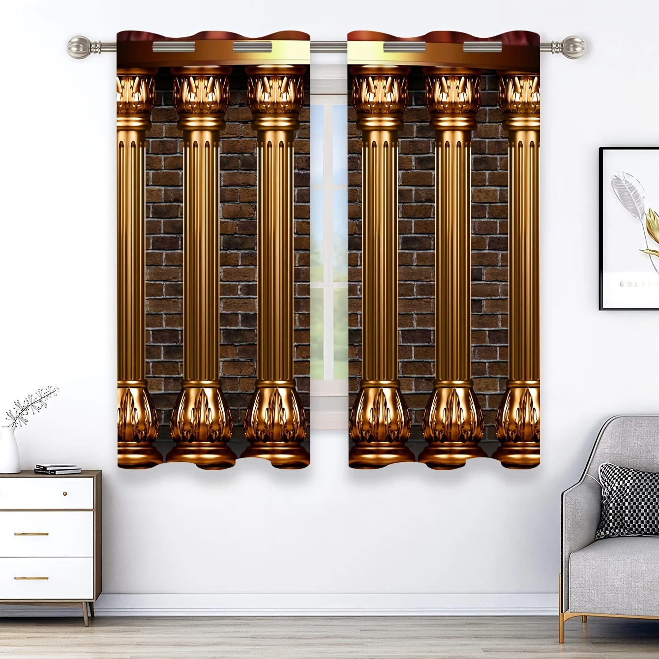 Transform Your Living Room and Bedroom with 2pcs of Golden Roman Post Jacquard Drapes Window Curtains Home Decor