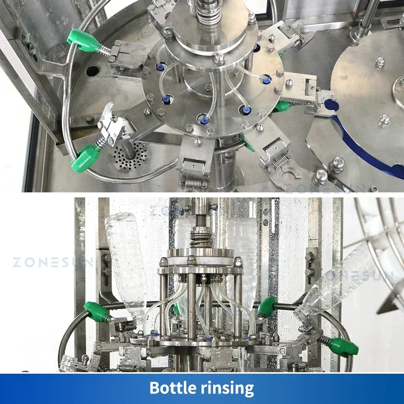 ZONESUN ZS-AFC883 Linea di produzione automatica di acqua minerale 3 in 1 Tappatrice per riempimento di bevande liquide per bottiglie in PET