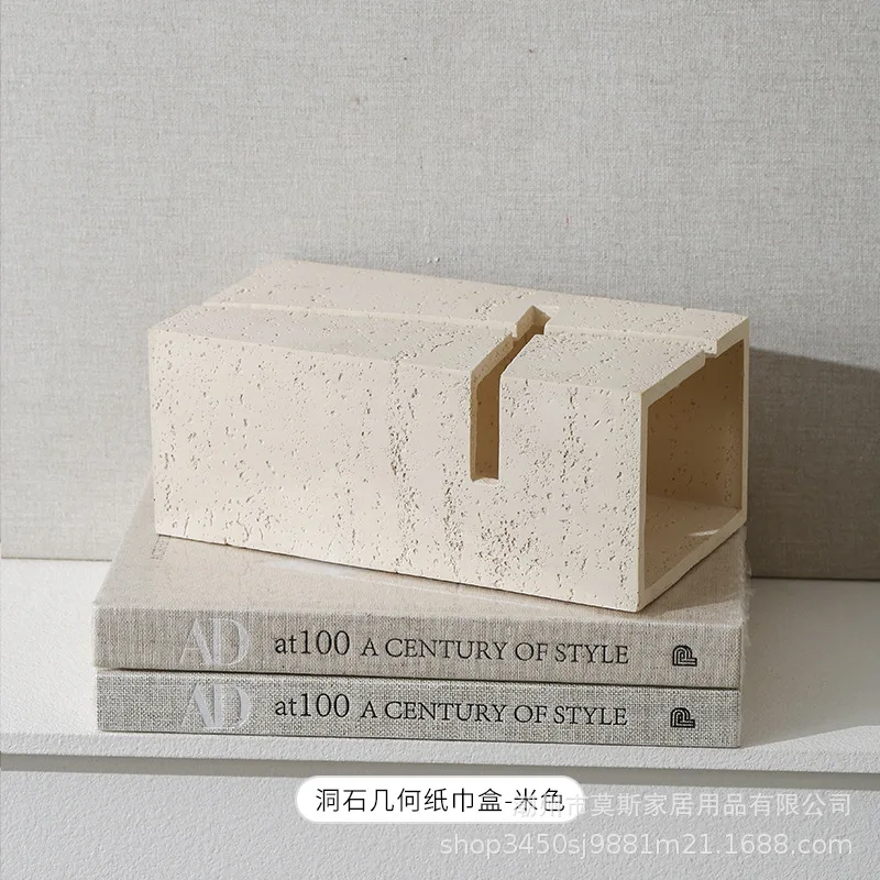 Luxury Geometric Stone Tissue Box Zen Aesthetic Desktop Paper Holder Napkin Holder for Living Room Minimalist Art Home Decor