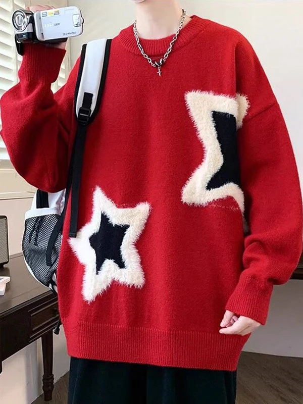 

Laid-ba Sle Men's Knitted Sweater Autumn Winter Loose Large Size Warmth Base Layer irt Casual Comfortable Polyester Fiber