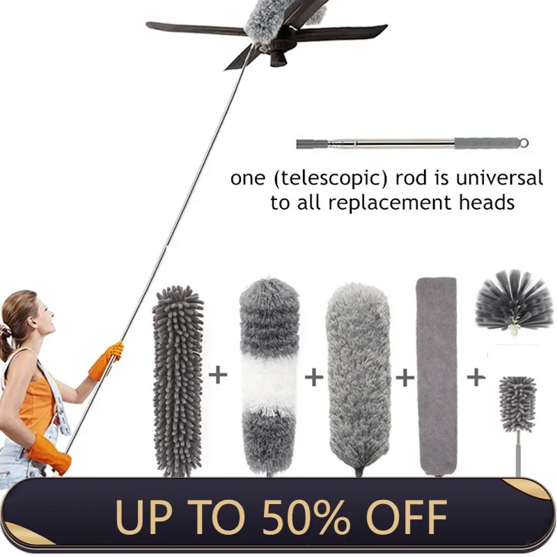 Microfiber Long Telescopic Cleaning Duster Brush, Spider Web Crevice Brushes, Dust Removal, Home Cleaning Tools
