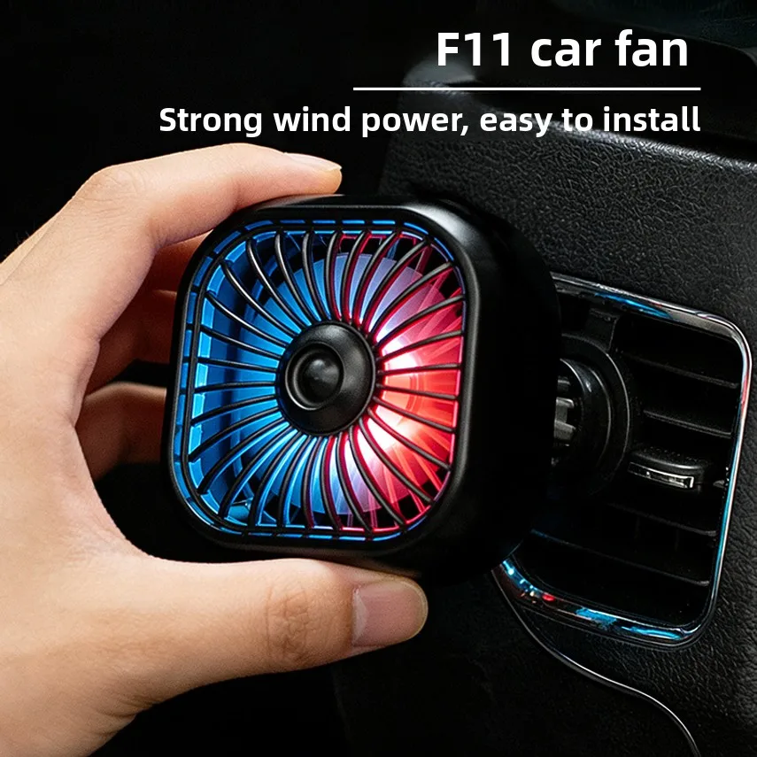 New Usb Electric Fan With Ambient Light, Car-mounted Mini Fan, Air Conditioner Vent Clip-on Fan, Powerful Airflow, Multi-color