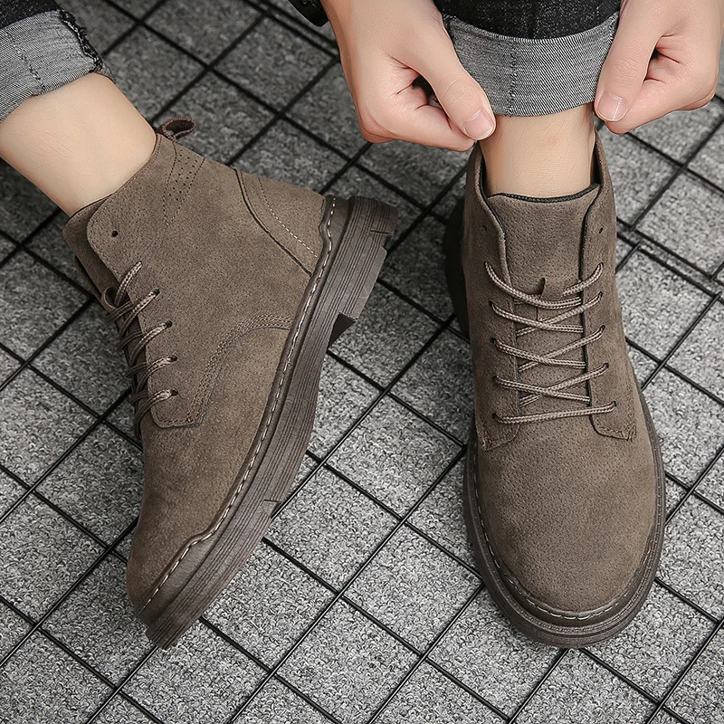 

Мужские повседневные ботинки с круглым носком, средней высоты, осенне-зимние, рабочие, противоскользящие, износостойкие, в британском стиле