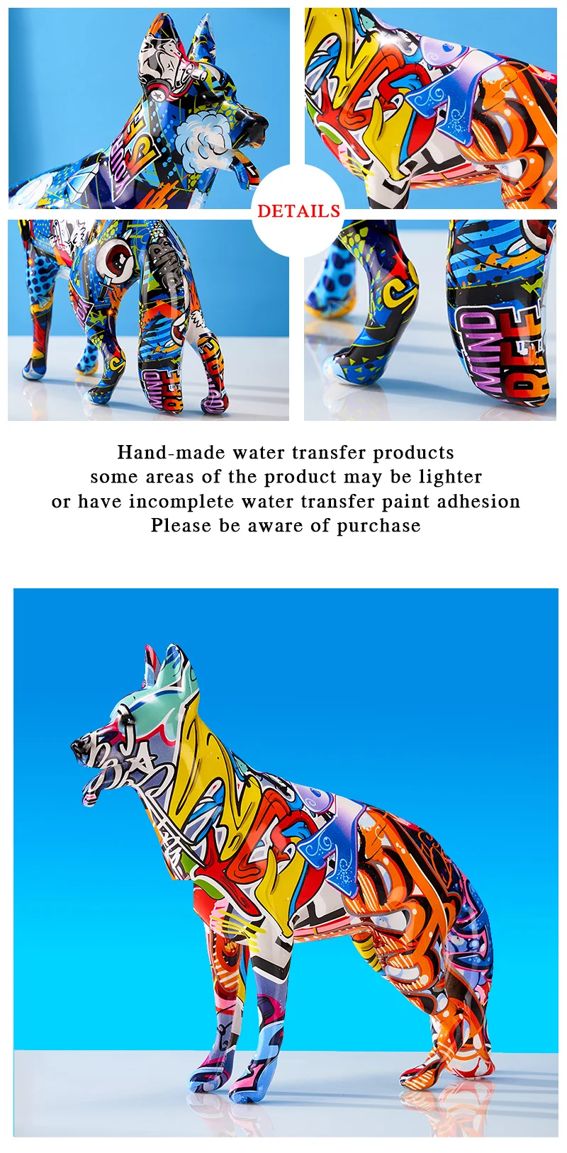 Kreative Bunte Kunst Tierfigur Deutscher Schäferhund aus Kunstharz Heimdekoration Farbenfrohe Moderne Schlichte Wohnraumdekoration – Detail 5