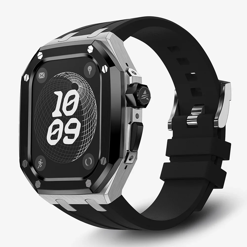 Luxury Titanium Alloy Modification Kit For Apple Watch Ultra 2 1 49mm Fluororubber Strap For Iwatch Series 9 8 7 6SE 5 45MM 44MM