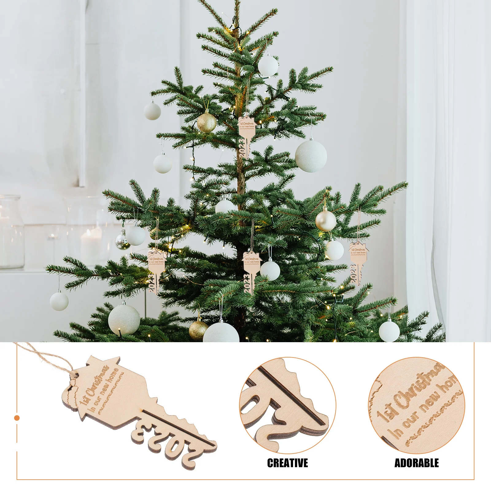 

4Pcs Christmas Tree Hanging Wooden Key Pendant Creative Xmas Ornament Party Decoration Christmas Tree Ornament