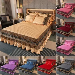 Luxury Winter Crystal Velvet Thicken Quilted Bedspread Machine Washable Bed Mat Protective Cover High Quality Soft Touch 침대 스커트
