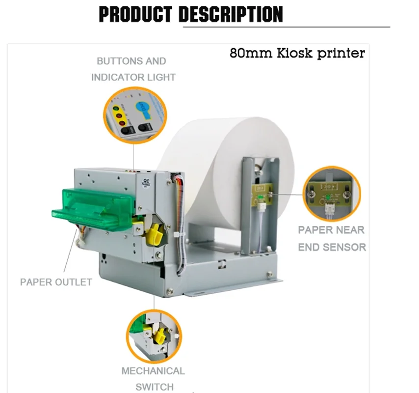 Embedded thermal /receipt printer 80mm ALL-IN-ONE structure kiosk ticket substitutes for M-T532/CUSTOM VKP80 with 24V power