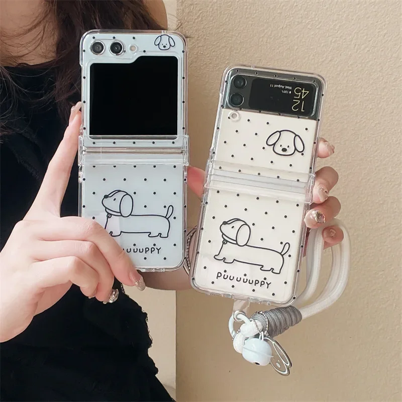 Funda de teléfono con diseño de perro y puntos negros para Samsung Galaxy Z Flip 6, 5, 4, 3, ZFlip4, ZFlip5, ZFlip6