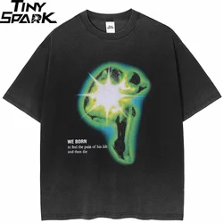 Men Washed Black T-Shirt Hip Hop Streetwear Oversized Graphic T Shirt Cotton Harajuku Vintage Tshirt Unisex Tops Tees Y2K