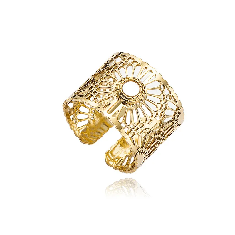 GANPUP 316L Edelstahl Exquisite Minimalistische Zirkonia Offenen Ring Frauen Chic Mode Goldene Wasserdichte Finger Schmuck – Detail 1
