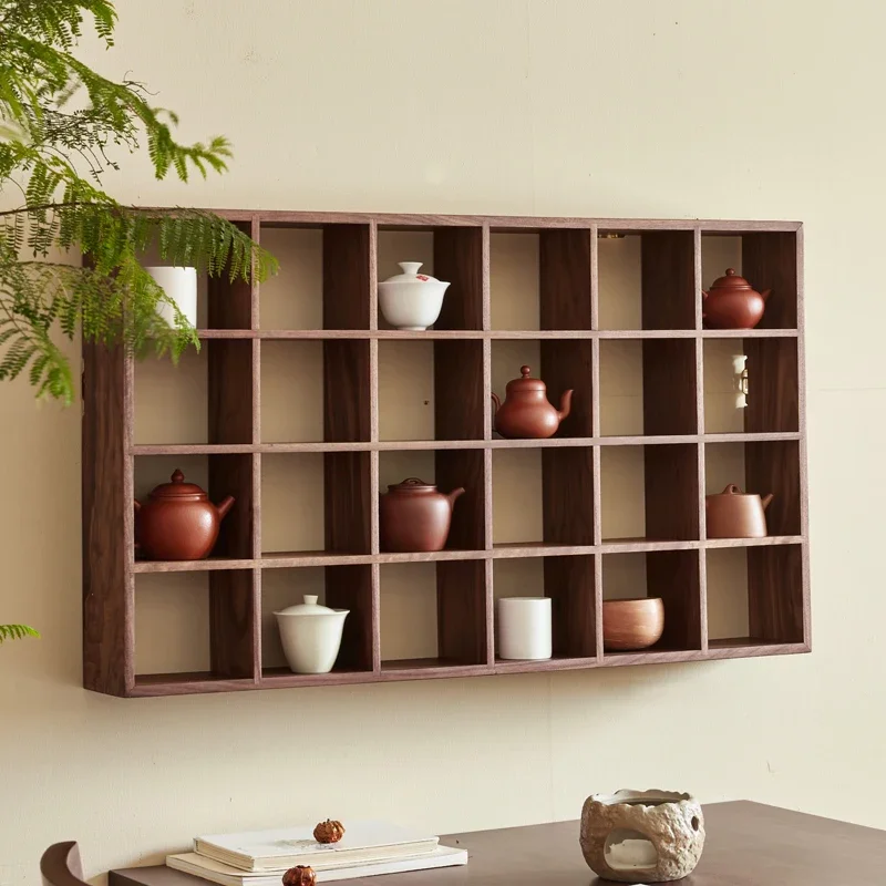 North American black walnut solid wood Bogu frame new Chinese wall hanging Duobao Pavilion tea set storage wall hanging rack