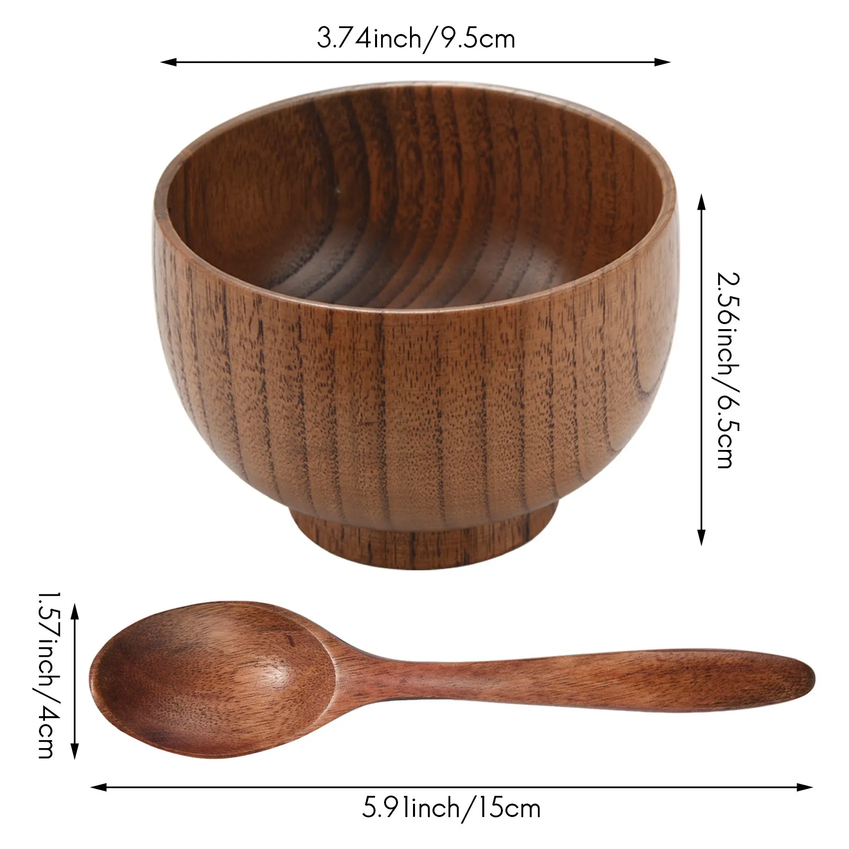 

B78B-8 Pieces Wooden Handmade Bowl And Spoon For For Rice Miso Serving Home Kitchen Tableware
