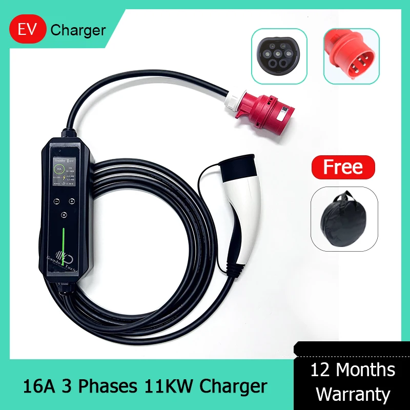 

Home Wallbox Tesla Mobile AC EV Portable Fast Charger Cable 11kw 16A Fast 450V AC With Timer 2.4inch Screen Current Adjustable