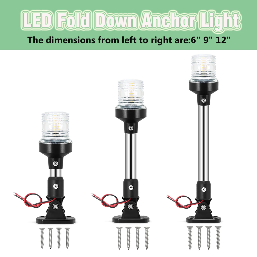 

Светодиодный складной якорный светильник, парусная сигнальная лампа для морских лодок, яхт, аксессуары, 12-24 В, светодиодный навигационный фонарь ﻿ 6" 9" 12"