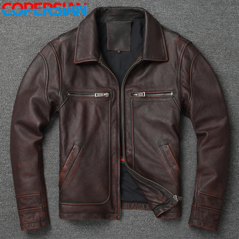 

Retro 2024 Style 100% Top Layer Cowhide Oversized Leather Jacket Color is made of Old Motorcycle Riding Clothes.