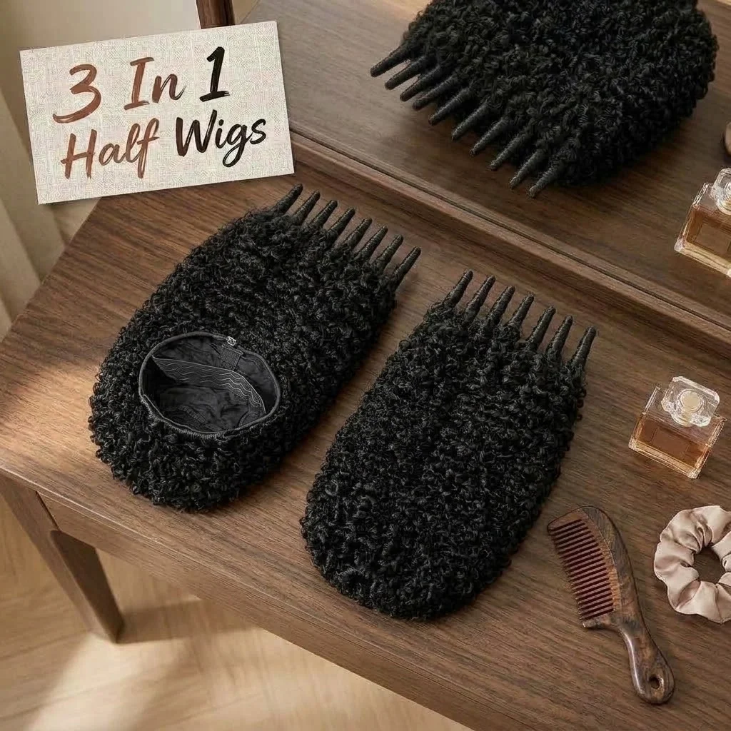 Burmese Curly Half Wig Human Hair 30 Inch Machine Half Wigs for Black Women 220% Density  Curly 3 In 1 Breathable Cap Drawstring Seamless Flip Over Human Hair Half Wigs