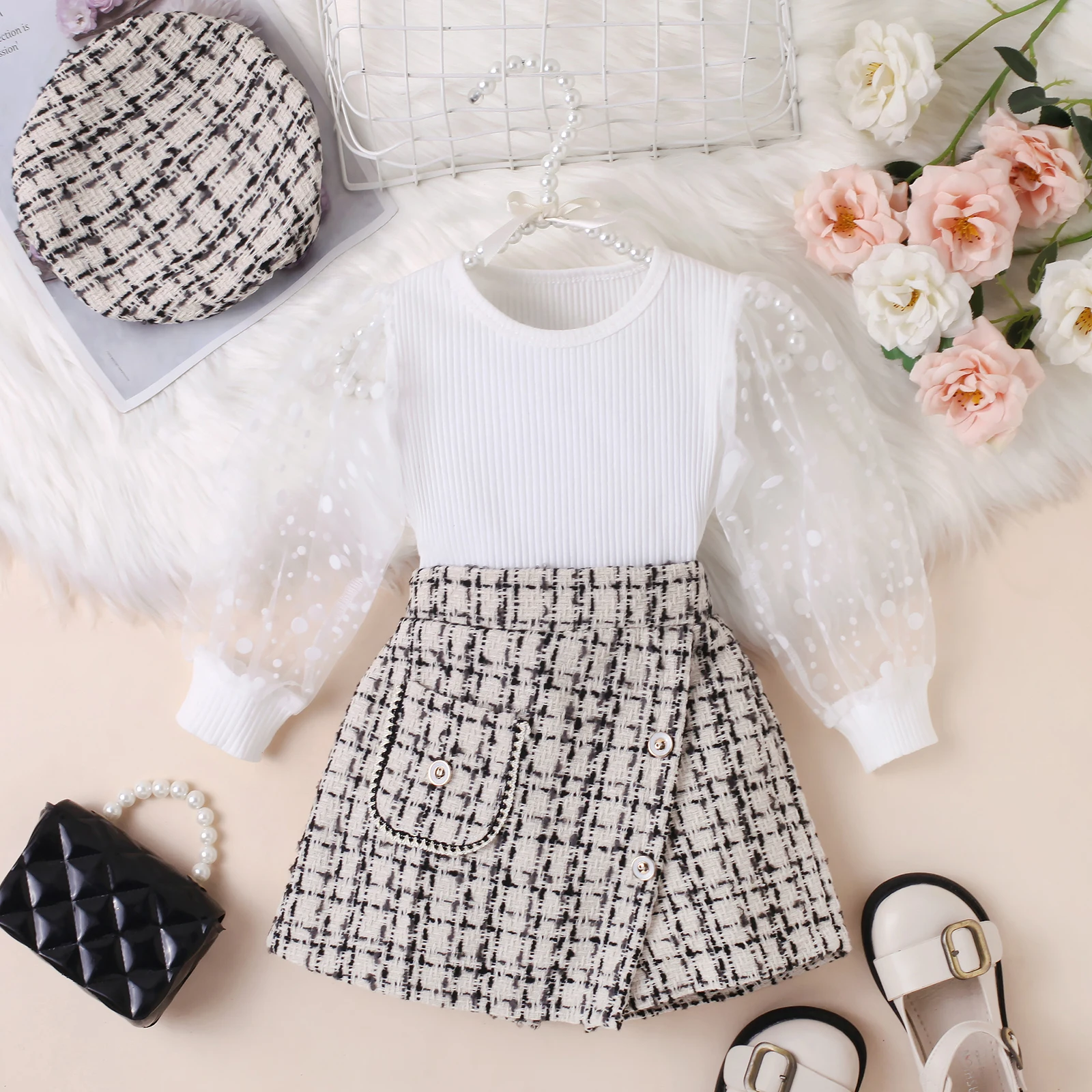 Girls Dot Mesh Outfit Set 4