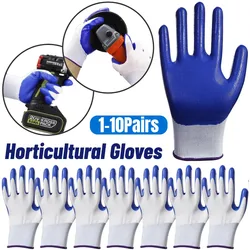 1-10Pairs Work Gloves security Protection Grey Nylon Nitrile Gloves Blue Latex Coated Breathable Wear Logging Carpenter Supplies