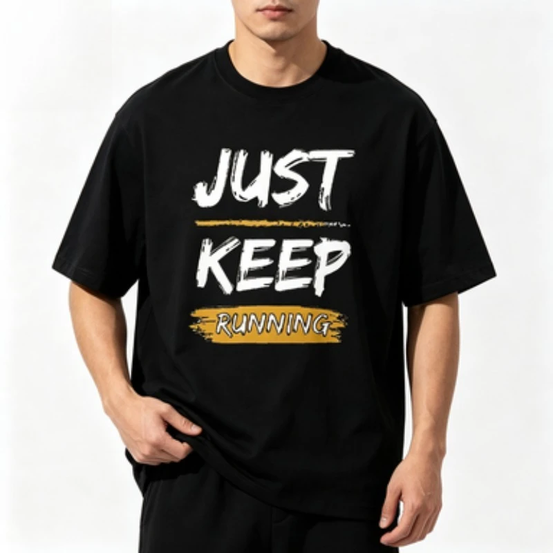 Unisex Pure T Shirt Just Keep Running Hand Drawn Distressed Lettering Paint Stroke Print Motivational Running Sports Casual Tee