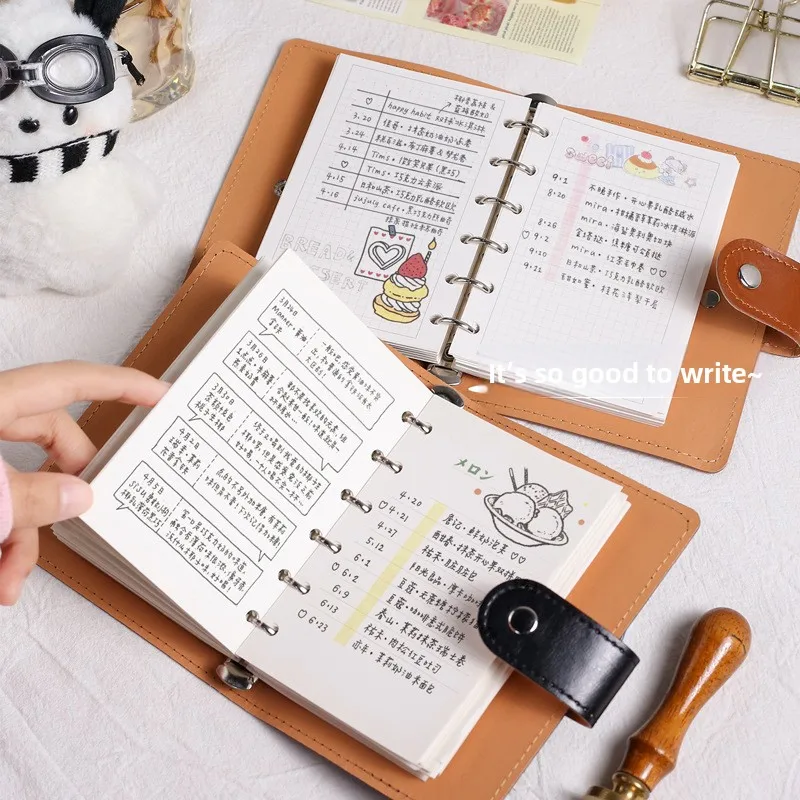 A7 Retro Loose-Leaf Notebook Soft Cover Loose-Leaf Book Portable Notebook Snap Button Memo Book  cover  Stationery