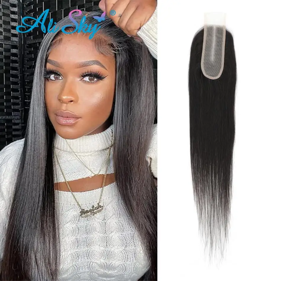 

Light Brown Lace 6x2 Kim K Lace Closure 2x6 Middle Part Pre Plucked Small Knots Transparent 100% Human Raw Hair Straight Closure