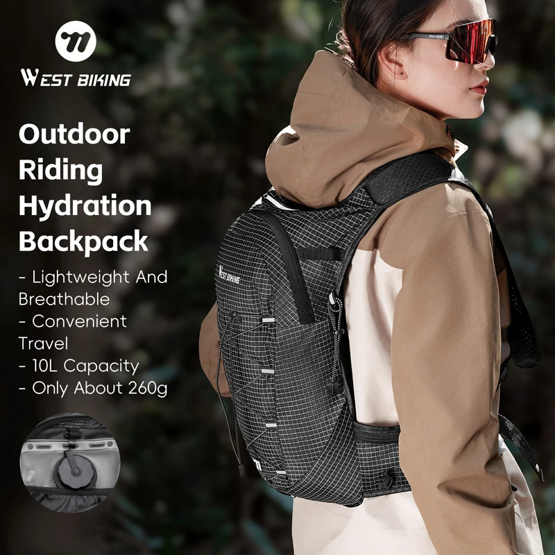 Mochila de Hidratación WEST BIKING para Ciclismo al Aire Libre, 10L, Ligera, Transpirable, Impermeable, con Reflectores de Alta Visibilidad