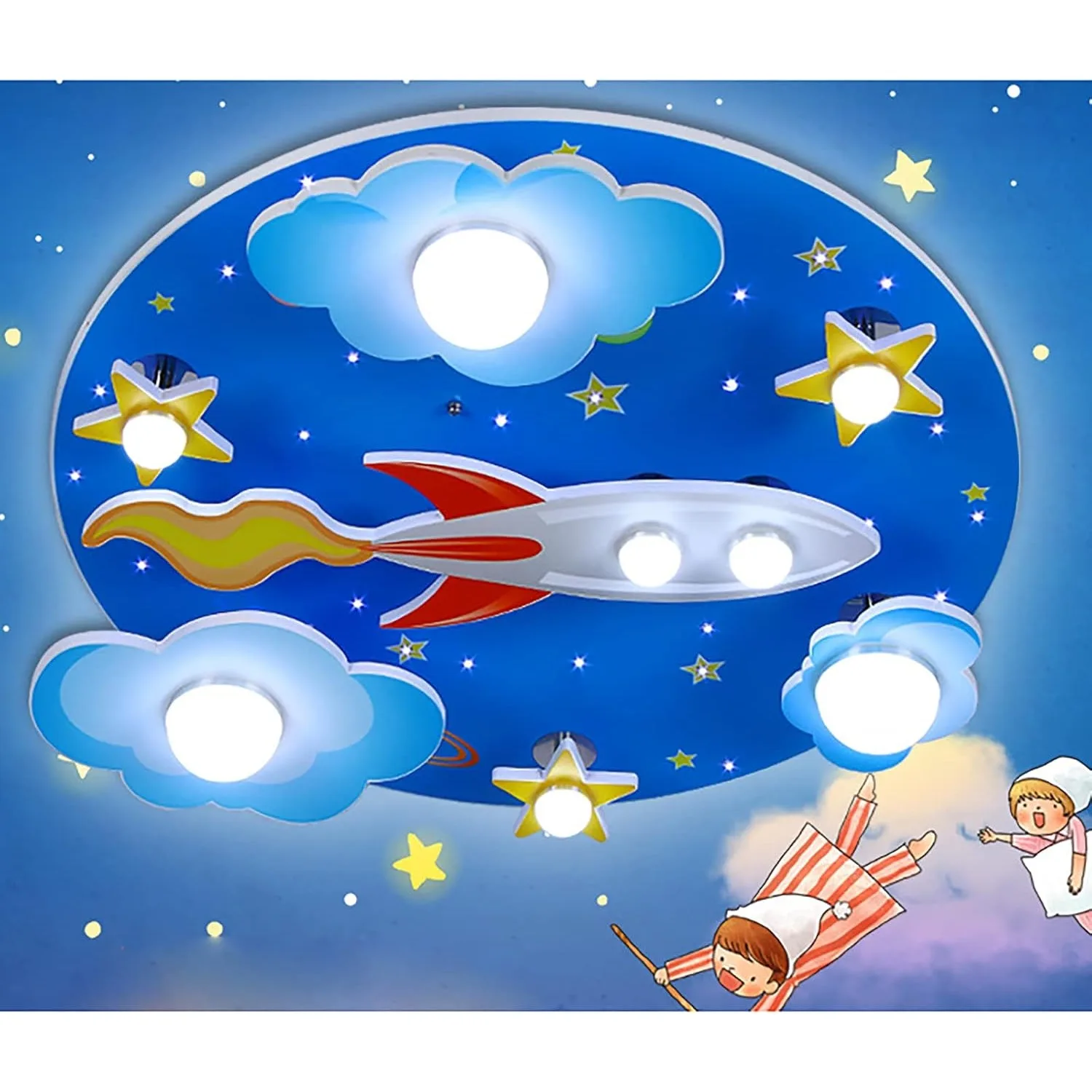مصابيح LED حديثة مثبتة على السطح للأطفال، ضوء سقف LED قابل للتعتيم، ضوء سقف على شكل نجمة كرتونية إبداعية، نجمة طائرة سحابة كرتونية 8 لتر #4