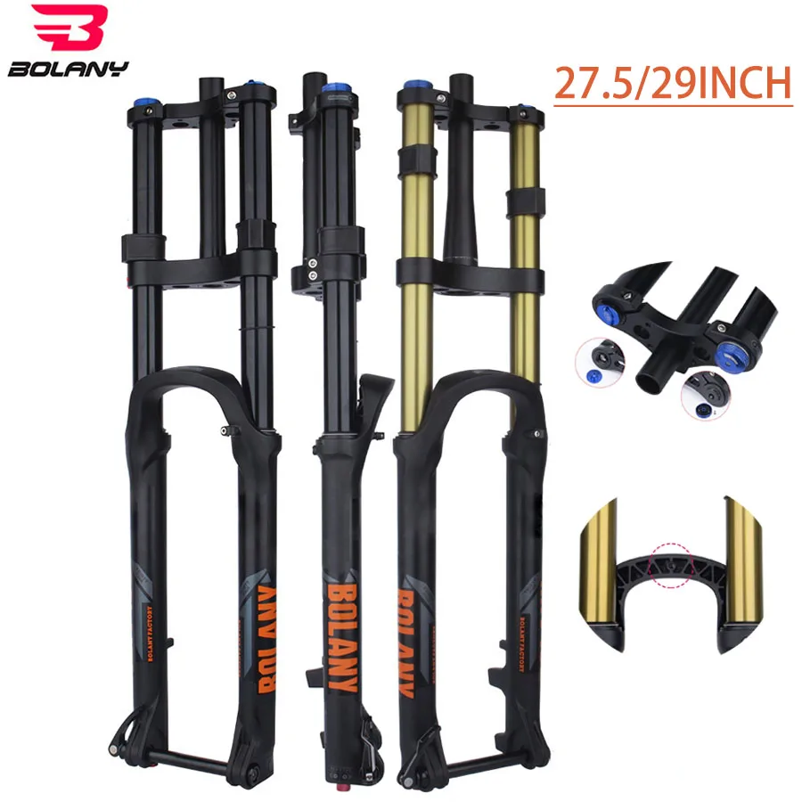 Bolany Mountain Bike Double Shoulder Barrel Axle Forks 27.5 29 inch Travel 180MM E-bike high strength damping pneumatic fork