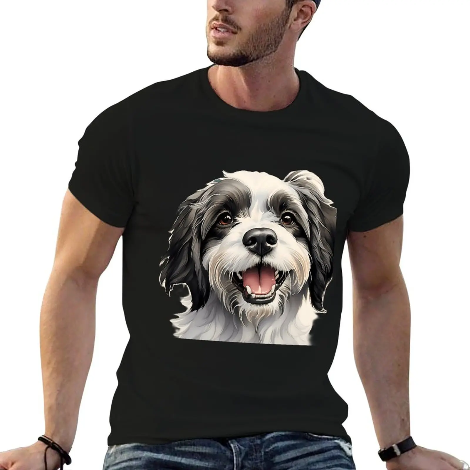 

cute dog smile T-Shirt cotton tshirt 100% cotton t shirts man 100% T-Shirt