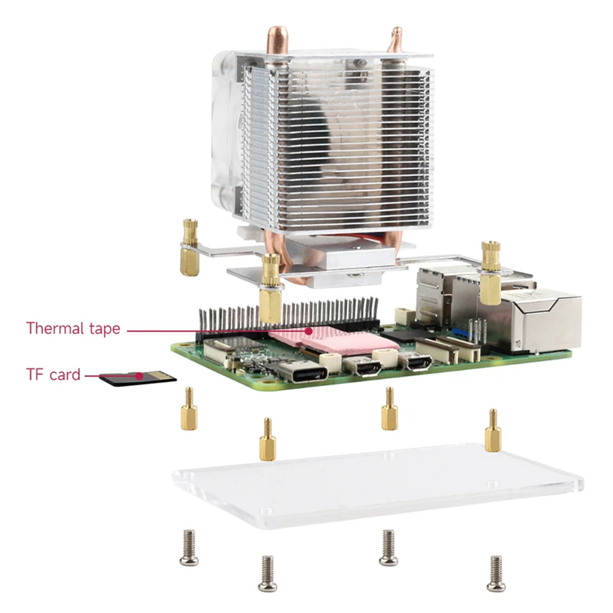 A82T-ICE CPU Tower Cooling Fan Vertical for Pi 5 Raspberry Pi 5 Cooler U-Shaped Copper Tube Cooling Fins RGB Cooling