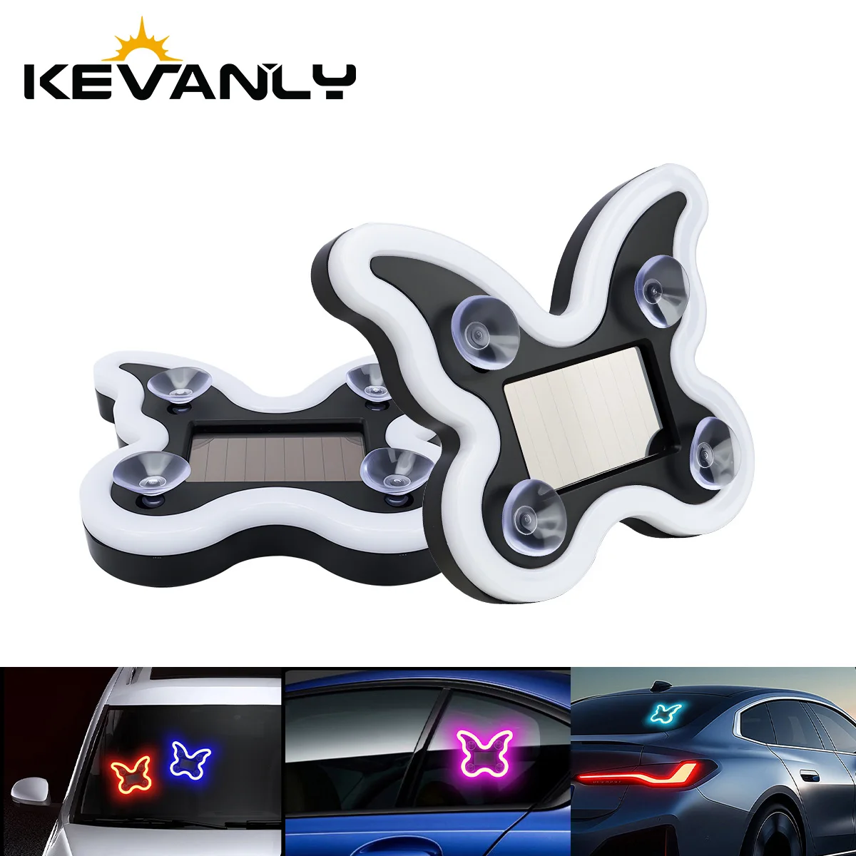 1x Solar Energy RV LED Butterfly Ambient Interior Light Wireless Windshield Warning Light RGB USB Charging Car Decorative light