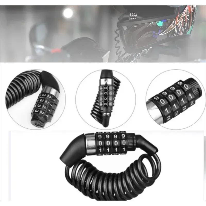 Anti Theft Lock Motorcycle Bicycle Luggage Compartment 4-digit Password Combination Helmet Lock Safe Portable Cable Lock Durable