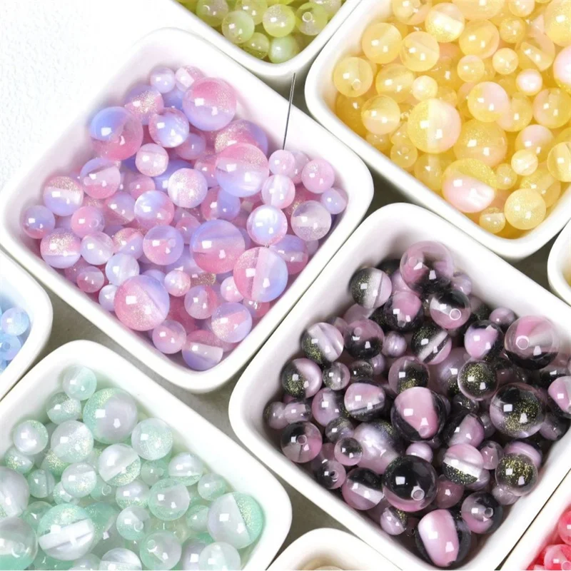 100pcs/lot 8mm10mm12mm16mm color print Photochromic effect geometry rounds shape resin beads diy jewelry garment hair accessory