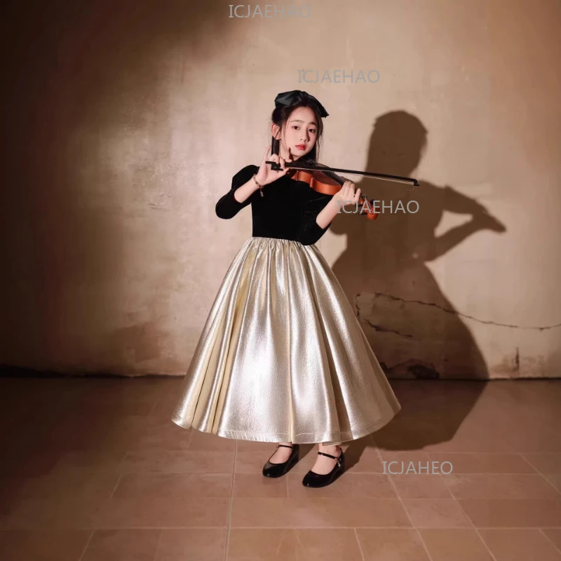 2026 Kids Girls Piano Performance Dress Costume ChildrenHost Violin Pageant Party Outfit Flower Girl Birthday Princess Gown