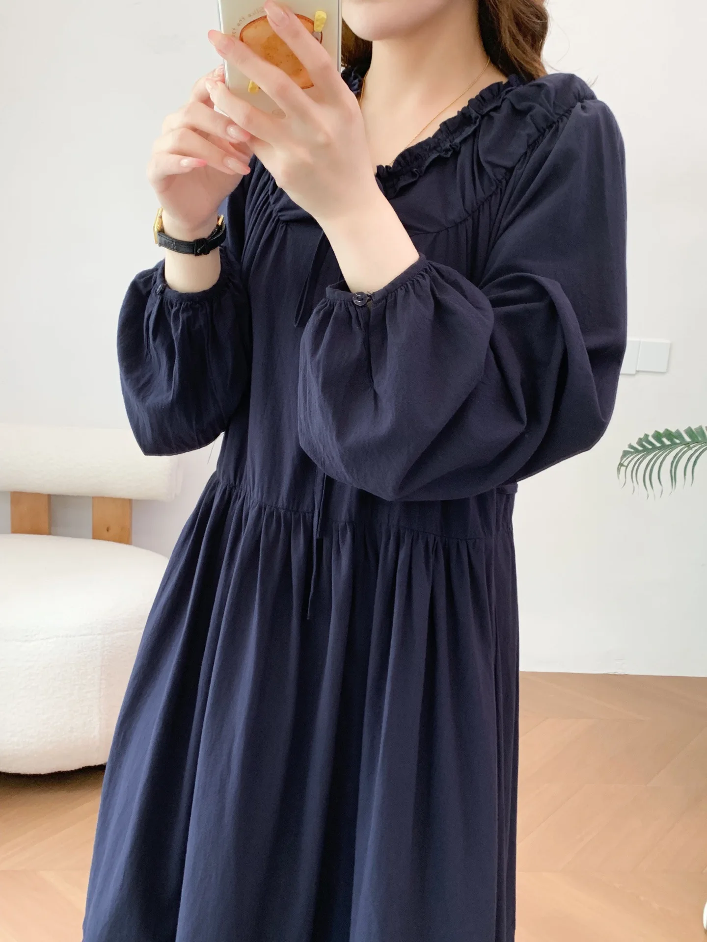 New 2026 Autumn Women Cotton Long Sleeve Dresses, Ruffled Print Patchwork, Mori Girl Design Sense Loose A-line Dress D68357CC