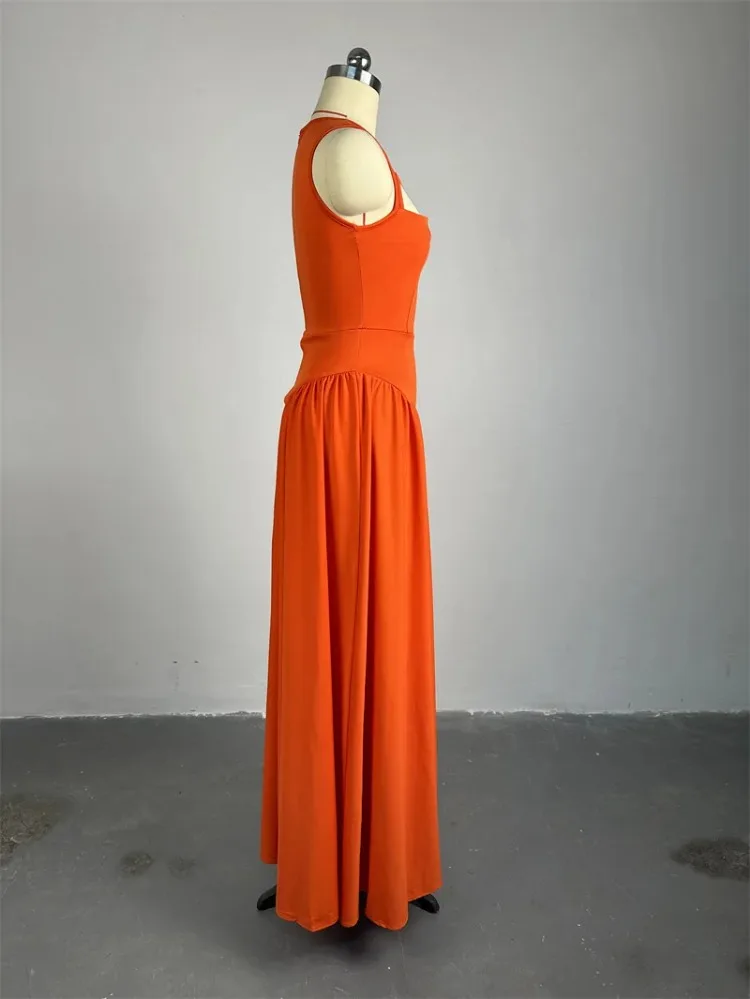 Leosoxs Long Dresses Women Summer Hollow Out Boho Orange Red Party Dress Loose High Waist Maxi Streetwear Elegant Sexy Vestidos