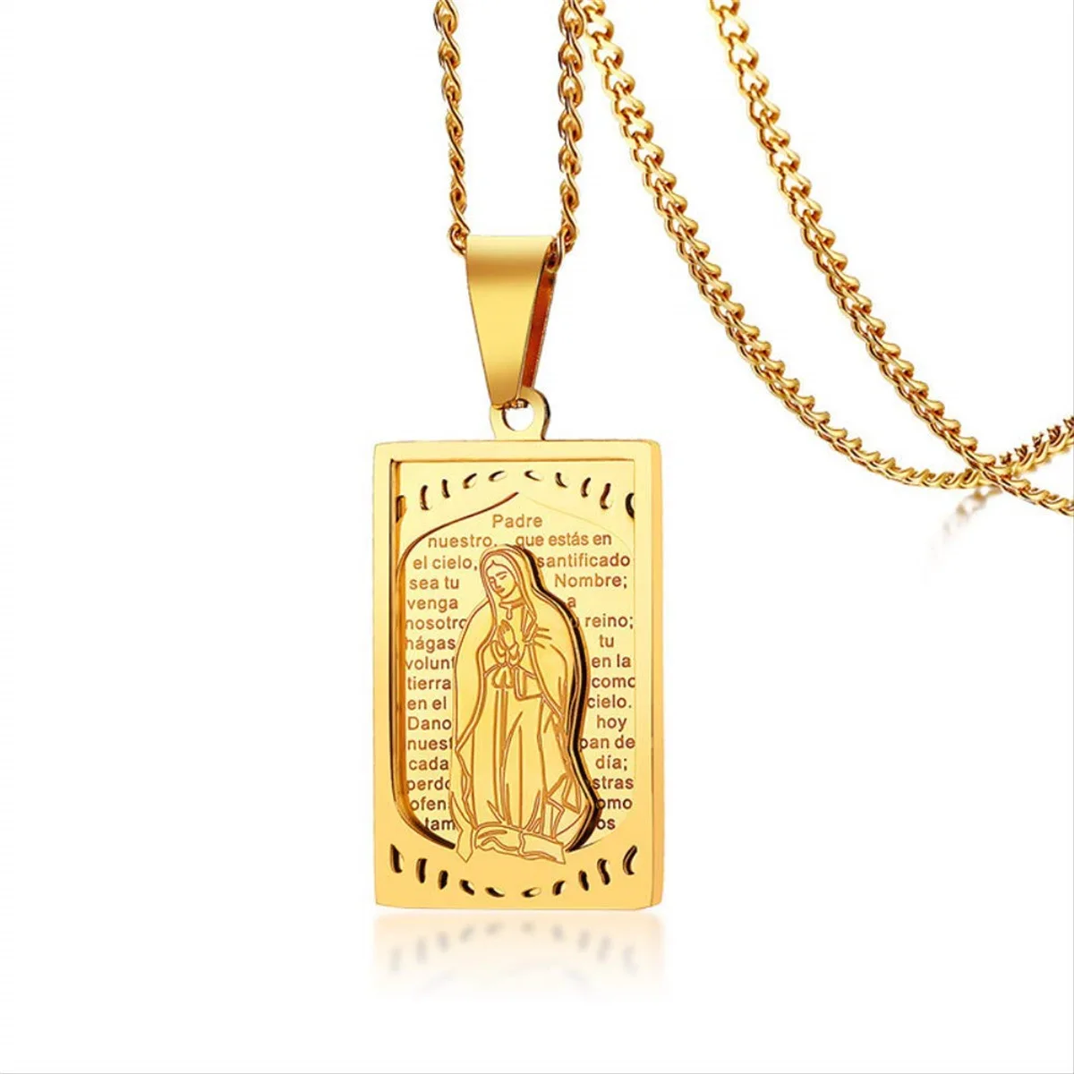 United States hot-selling cross-border trend medal men's stainless steel Spanish square pendant necklace wholesale