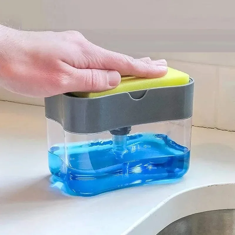 Dispenser di sapone per piatti da cucina, dispenser di sapone liquido Dispenser di sapone da cucina con supporto per spugna, dispenser per pompa di sapone con contenitore per spugna