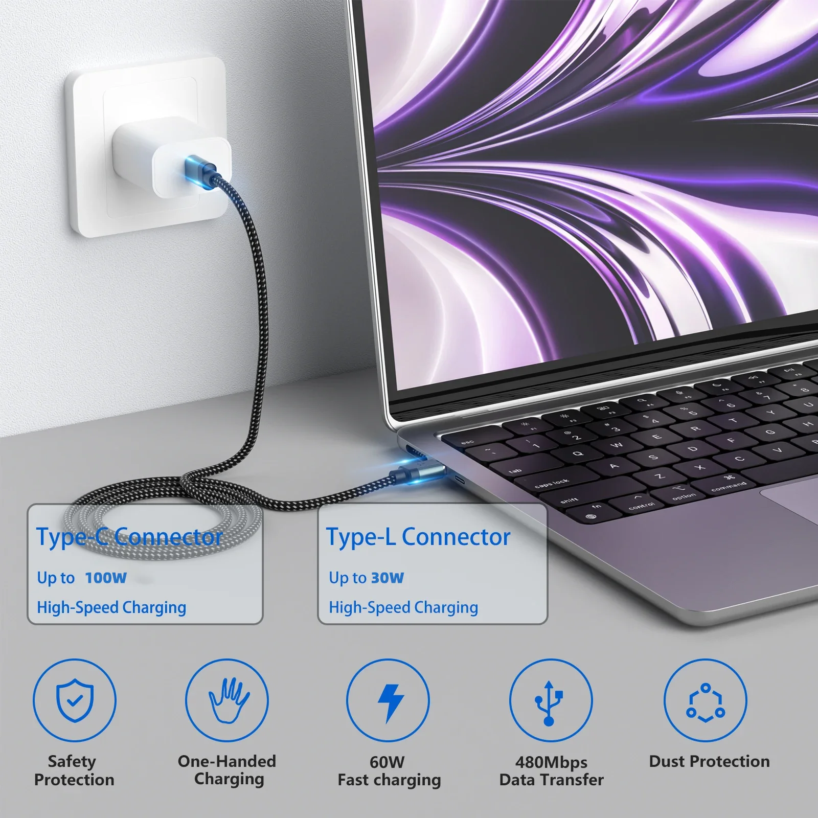 Kabel do szybkiego ładowania PD100W z magnetycznym mocowaniem, podwójny kabel USB-C do ładowania iPhone 17 16 15 Samsung Xiaomi Huawei — zdjęcie produktu 3