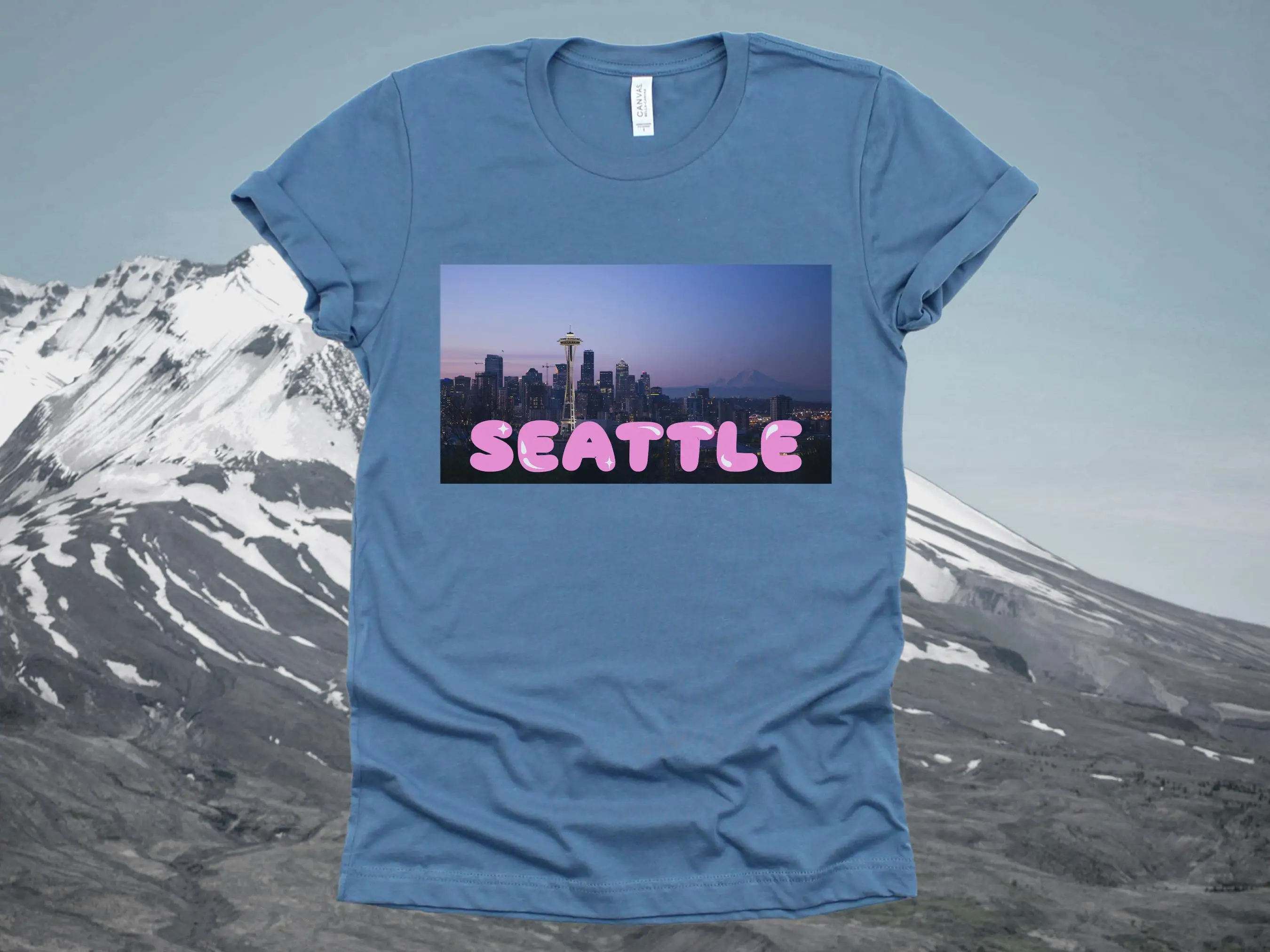 Seattle T Shirt City Scape Hipster Bubble Letters Bella Canvas 3001