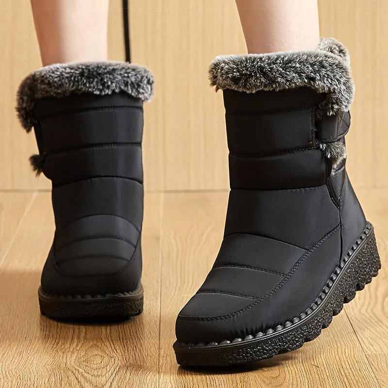 Botas femininas 2024 tendência sapatos de inverno para mulher botas de inverno tornozelo salto baixo botas mujer botas de neve à prova dwaterproof