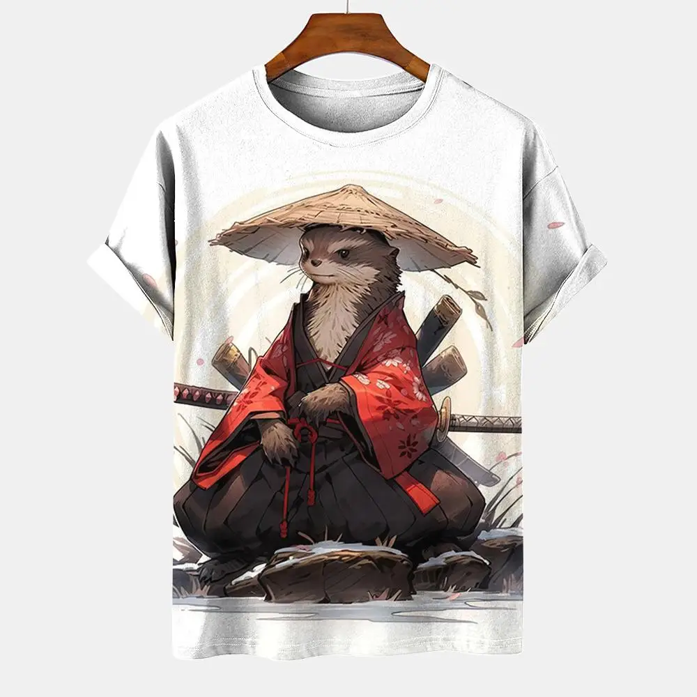 

Мужская футболка в японском стиле Ukiyo-e с рисунком животных, футболки с 3D принтом, футболки с короткими рукавами, мужская одежда большого размера, топы