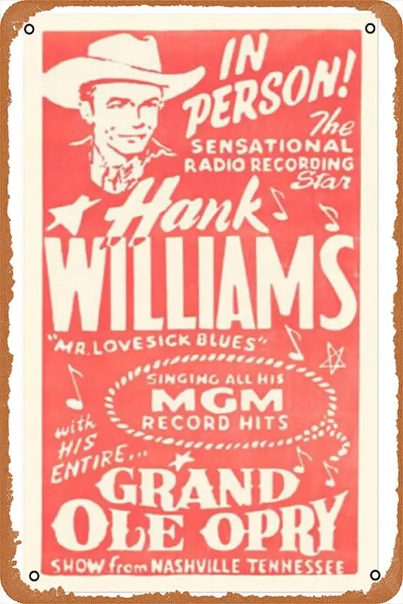 Hank Williams Vintage Grand Ole Opry Poster (#2) Poster 8” x 12” Vintage Metal Tin Sign Home Bar Man Cave Wall Decor